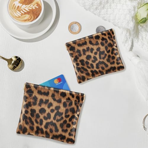 Leopard Squeeze Coin Purse Pouch Small Makeup Bag for Purse - color: Leopard, size: Small (4.4"x3.85")