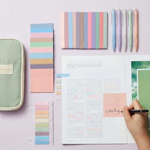 Jutom 39 Pcs Aesthetic Book Annotation Kit,Green,Cute Style - color: Green, style: Cute Style