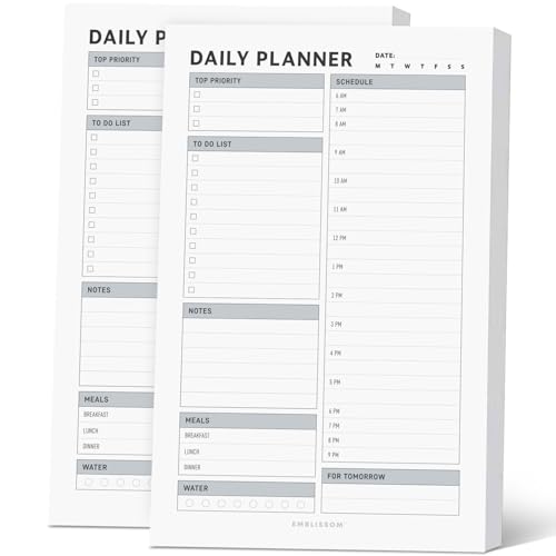 Daily Planner Notepad, 5.5 x 8.5" Tear-Off Pad – 70 Undated Sheets Focus-Enhancing Desktop Organizer with Hourly Schedule, To-Do List for Work, School (White, Checkbox, 2 Pack) - size: Checkbox, 2 Pack