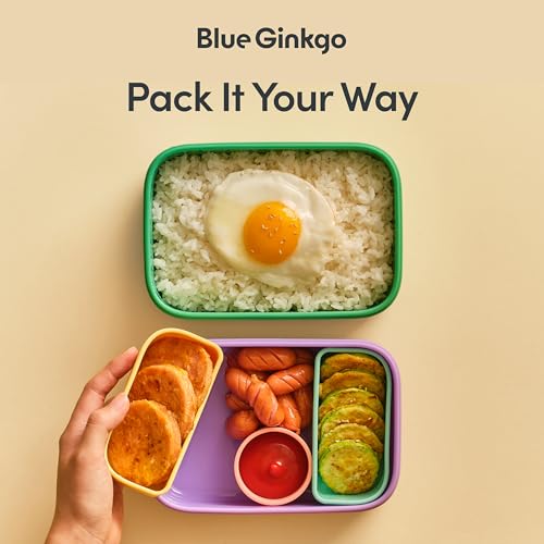 BLUE GINKGO Bento-Style Silicone Lunch Box Set, Coral, Made in Korea - color: Green