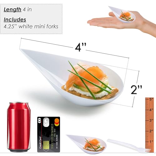 DLux 100 4-in Tear Drop Mini Appetizer Plates with Forks, White - color: White (100 dishes + 100 forks)