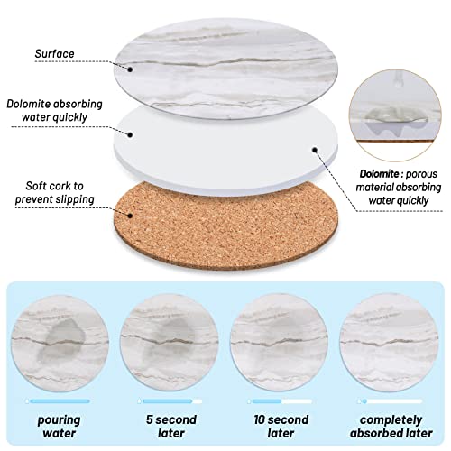 Acejoz Drink Coasters with Holder for Coffee Table, Absorbent Coaster Set of 6, Marble Style Ceramic Coaster for Wooden Table, Suitable for Kinds of Cups, Home Decor, 4 Inches - color: Grey Marble