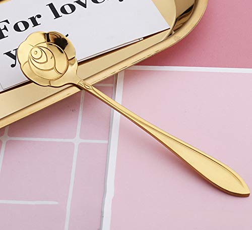 16 Pieces Flower Spoon Coffee Teaspoon Set, PBIEHSR Stainless Steel Coffee Tea Spoons for Drink Mixing Milkshake Jam (Gold-16) - style: Gold-16
