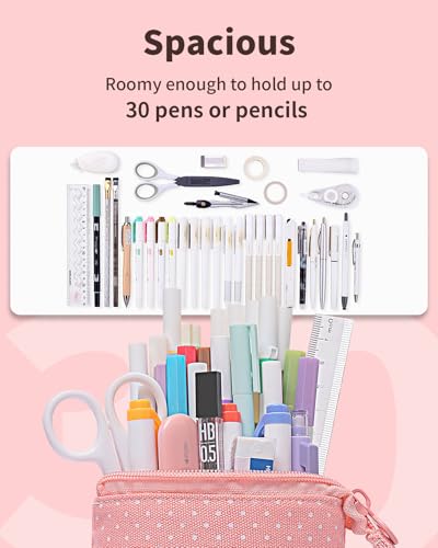 Sooez Standing Pencil Case, Cute Stand up Pencil Pouch, Telescopic Pen Bag - color: Pink