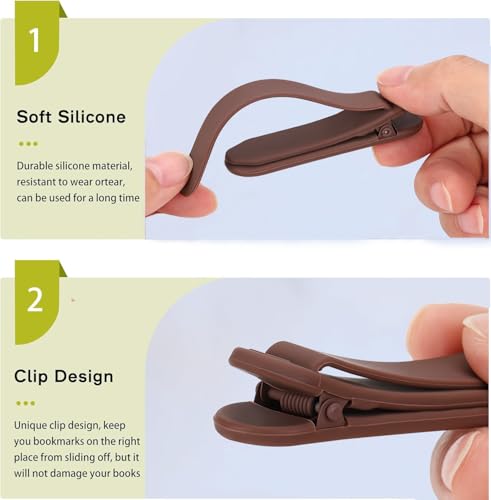 3Pcs Bookmark Book Marks, Silicone Book Marks for Reading Women Men Kids Book Lovers, Automatic Book Mark Smart Book Marker Clip Page Holder Reading Accessories School Supplies Gifts for Students - color: 1 Dark Coffee + 1 Light Coffee + 1 Milky White