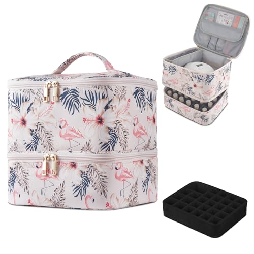 Buruis 2-Tier Nail Polish Bag, Nail Supplies Organizer, Flamingo - color: Flamingo