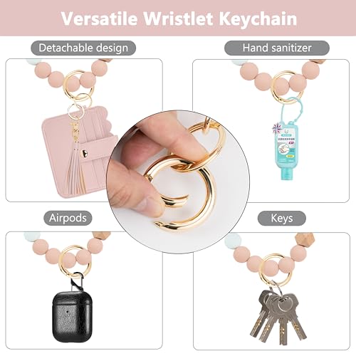 Wristlet Wallet for Women with Keychain – RFID Card Holder Small Wallet Wristlet with Key Ring - color: Pink, style: Classic