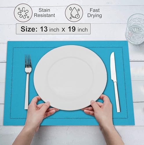 Ruvanti Placemats Set of 6, Linen Cotton Blend Place Mats, 13x19 – Blue - color: Blue