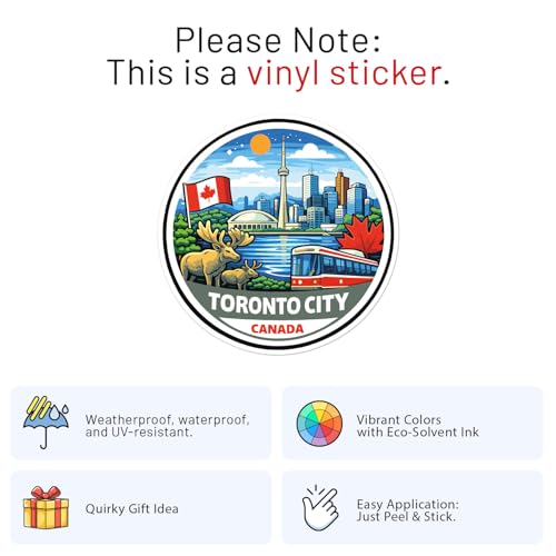 Cartoon Style Canada Toronto City Sticker - Waterproof Outdoor Vinyl Decal, 3 Inch - color: Cartoon Style Canada Toronto City, size: 3'' longer side