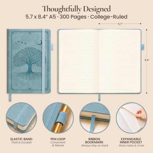 Lined Journal Notebook Hardcover Leather Bound 300 Pages A5 Blue Diary - color: Light Blue, size: A5 300 Pages