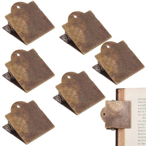 CRASPIRE 6Pcs Blank Metal Book Clip Antique Bronze Vintage Journal Notebook Clip Travelers Planner Page Holder Small Decorative Binder Holders TN Accessories for Art Journaling Reading Decoration