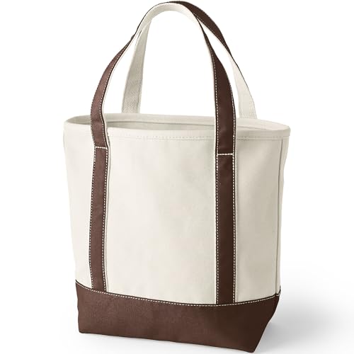 Lands' End Open Top Canvas Tote Bag Medium Regular Handle Natural/Brown Root