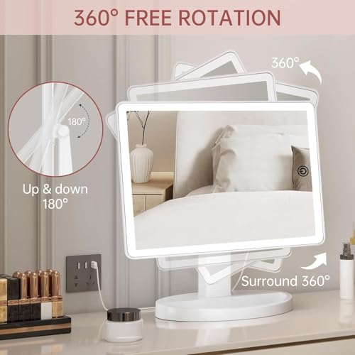 FUNTOUCH Large Lighted Makeup Mirror with Lights (White) - color: White a