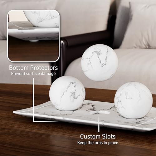 Creative Scents White Marble Look Home Decor Tray and Orb Set Coffee Table Decor for Living Room Centerpiece Table Decorations for Dining Table, Kitchen, Foyer, Entryway Elegant House Decoration - color: Matte White Marble Look