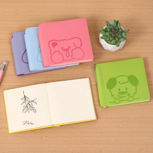BOBO RABBIT 3 Pack Mini Grid Notebooks Pocket Size Graph Journal Total 600 Pages Compact Grided Notebook Small Softcover Vegan Leather Cartoon Puppy Dog Pattern Cute Notepads for Students Women Diary Writing Note Taking Lay Flat, 3.9"x3.9" Inner(Mini Squa