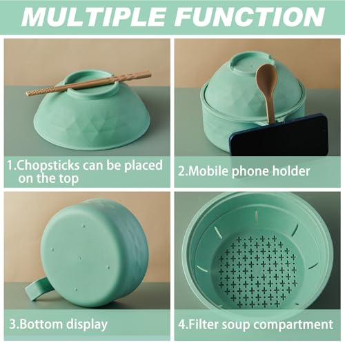 6 Pcs Microwave Ramen Cooker Set 40oz Bowl, Nordic Green - color: Nordic Green