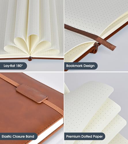 Biuwory Dotted Journal Notebook, 140 Dot Grid Pages, Medium 5.7"×8.3" - color: Brown, size: Dotted-140 Pages (5.7"×8.3")