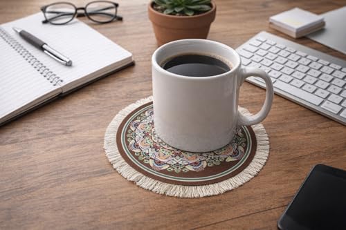 Turkish Rug Coasters Set of 4 – Round Carpet-Style Drink mats with Fringe, Non-Slip Backing, Decorative Home Accent | Dining Accessory - color: Set-2