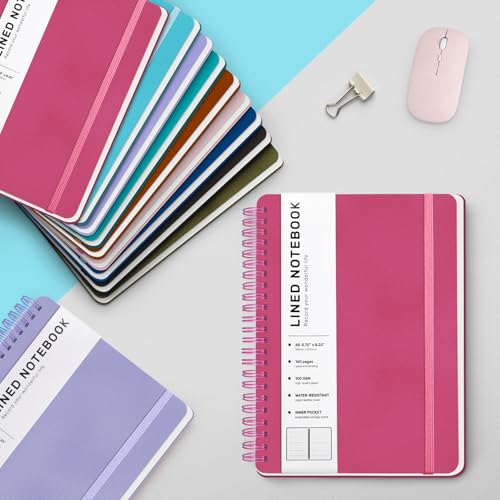 Lined Spiral Notebook for Women, A5 College Ruled Leather Spiral Journals - color: Raspberry White, size: A5