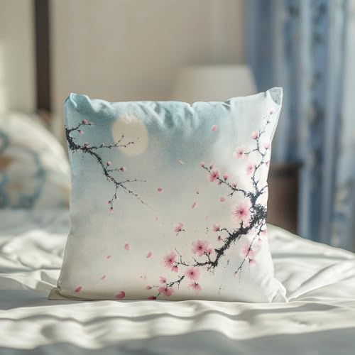 Cherry Blossom Pillow Cover 18 x 18 Inches, Moon Branch Decor - color: Blush Blossom