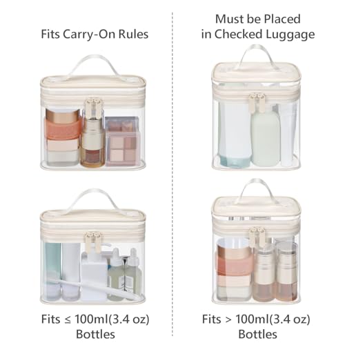 PACKISM Clear Makeup Bag for Travel - TSA Approved Toiletry Bag, 2 Beige - color: Bright Beige, size: Mixed Size Series (1 Medium + 1 Large)