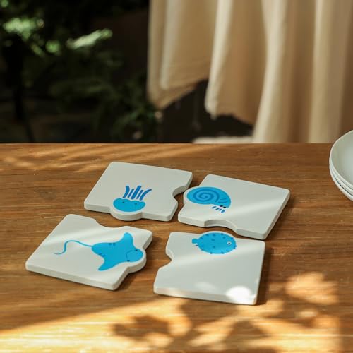 Beach Coasters for Drinks Set of 4, Blue - color: Blue