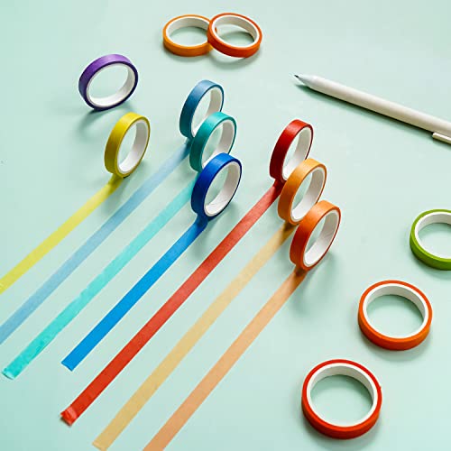 60 Rolls Washi Tape Sets 8mm Wide 10ft Long Basic Solid Color Rainbow Colored Decorative Thin Masking Tapes for Arts, Children Gifts, Bullet Journals, Wrapping Planner, Calendar, Scrapbooking DIY - style: Rainbow 60 Colors