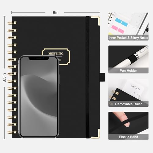 EMSHOI Meeting Notebook Agenda, 140 Pages, A5 Size (6" x 8.3") - color: Black, size: A5