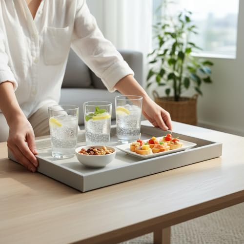 40 * 20 Inch Rectangular Ottoman Tray | Textured PU Leather, Waterproof & Heat-Resistant Storage for Coffee/Dining Tables, Sofa, Bed, Entertainment & Party (Tranquil Beige, 40 * 20in) - color: Tranquil Beige, size: 40" x 20" x 1.1"