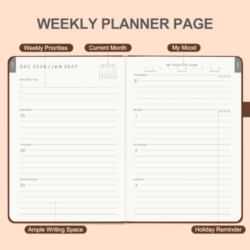 &And Per Se 2027 Planner, 12-Month Monthly & Weekly, 2027 Calendar Planner with 100gsm Paper, A5 Hardcover Faux Leather, 5.7" x 8" (Dark Brown) - color: Dark Brown, size: 5.7" x 8"(Jan 2027-Dec 2027)