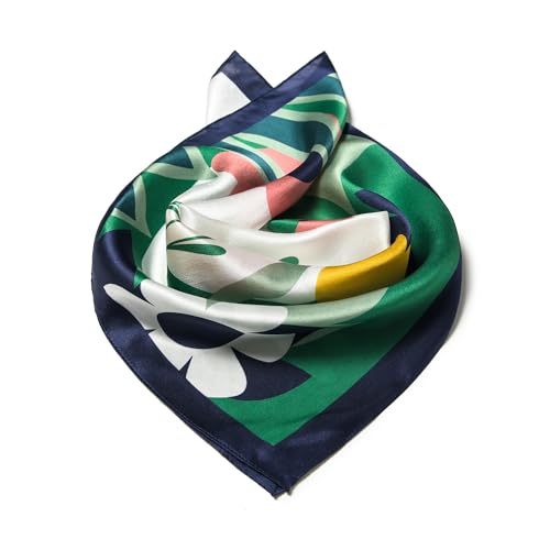 100% Mulberry Silk Scarf - 21" Square Lightweight Neckerchief, Gift Packed - color: Green-2