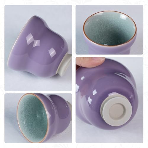 KAMMAK Japanese Tea Cups, 4.2 Oz Small Handmade Ceramic Teacups, Set of 2 - style: Ice Crackle Glaze-Lilac