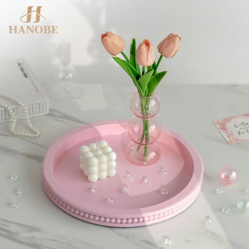 Hanobe Pink Round Decorative Tray with Beaded Edge - color: Pink