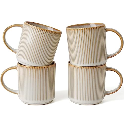 famiware Coffee Mug Set of 4, Star 12 oz Ceramic Mugs Cups Set with Handle - color: Star-Cappuccino White, size: 4 Count (Pack of 1)