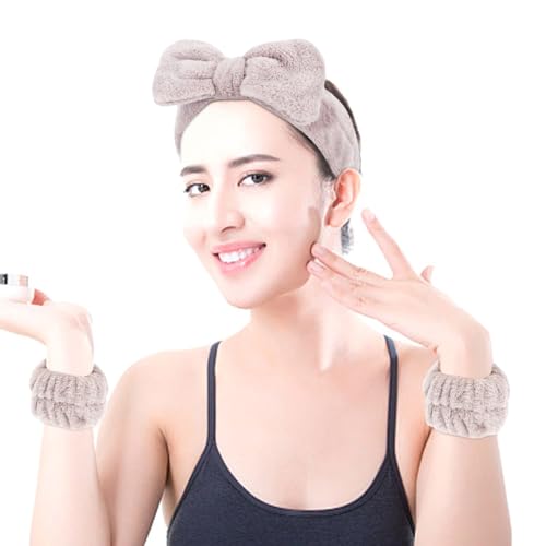 SPA Headbands for Washing Face Makeup Headbands with Bow Hair Band Women Facial Head Band Wrist Towel Wraps For Shower Face Mask Black Pink White, 12 Pack - color: Black Pink White