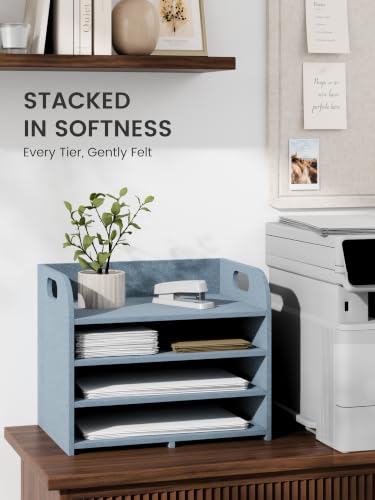 Fluxynara 4-Tier Felt File Organizer with Carry Handles, Coastal Haze - color: Coastal Haze