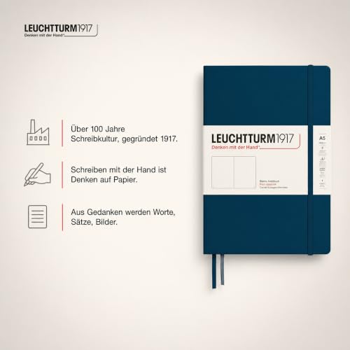 LEUCHTTURM1917 - Notebook Hardcover Medium A5-251 Numbered Pages for Writing and Journaling - Thinking Ahead (Plain Paper, Deep Sea) - color: Deep Sea, style: Minimalist