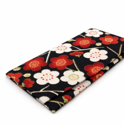 Cute Women's Cash Wallet [ Made in Japan ] Traditional Edo Komon Design (Cash Envelop Wallet) (Modern plum blossom (black)) - style: Modern Plum Blossom (Black)