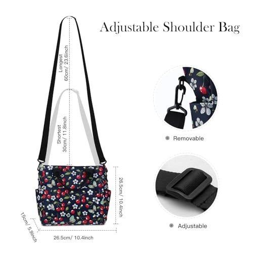 Crossbody Shoulder Bag for Women - Water Resistant Casual Handbag Purse with Multiple Pockets, Adjustable Strap - color: Cherry Butterfly