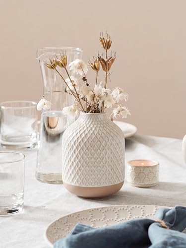 Small Boho Vase for Decor,Rustic Farmhouse Vase for Pampas Grass,Eucalyptus Set and Tiny Stem Flowers,Ceramic Vintage for Centerpieces, 5.3 Inch -Rhombus, Embossment - color: Rhombus