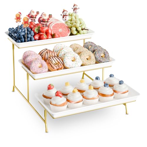 Bumusty 3-Tier Melamine Serving Tray Set, 14 x 7 in, Gold Stand - color: Gold, size: 14" x 7"