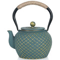 Ufine Cast Iron Teapot for Stove Top with Stainless Steel Infuser - color: Blue Grid