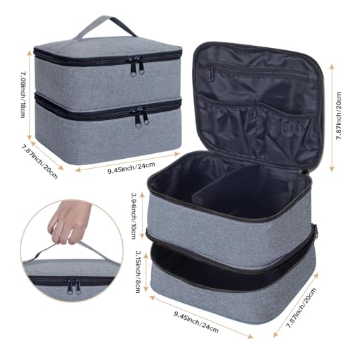 Double Layer Makeup Bag with Adjustable Dividers,Gray - color: Grey