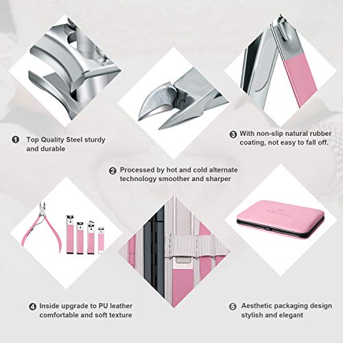 Manicure Set Professional Nail Clippers Kit Pedicure Care Tools- Stainless Steel Women Grooming Kit 18Pcs for Travel or Home (Pink) - color: Sakura Pink