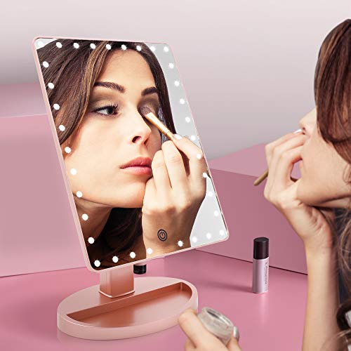 FUNTOUCH Large Lighted Makeup Mirror with Lights (Rose Gold) - color: Rose Gold D