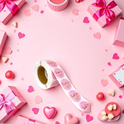 500pcs Pink Thank You Sticker Envelope Seal Scrapbook Sticker Heart Cute Round Stationery Label Stickers Labels, Indexes and Stamps