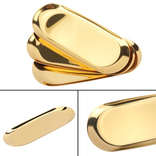 8 Pack 9 Inch Oval Stainless Steel Decorative Tray, Stainless Steel Tea Fruit Tray, 9 inch Gold Oval Trays for Bathroom Vanity, Jewelry, Perfume & Key Organizer (Gold) - size: 8 Pack 9 Inch