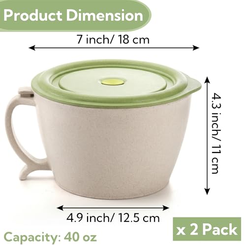 SOUJOY 2 Pack Noodle Bowl With Lid, 40 OZ Large Microwave Wheat Straw Soup Bowl with Phone Holder, Instant Noodle Bowl for Soup, Noodles, Ramen