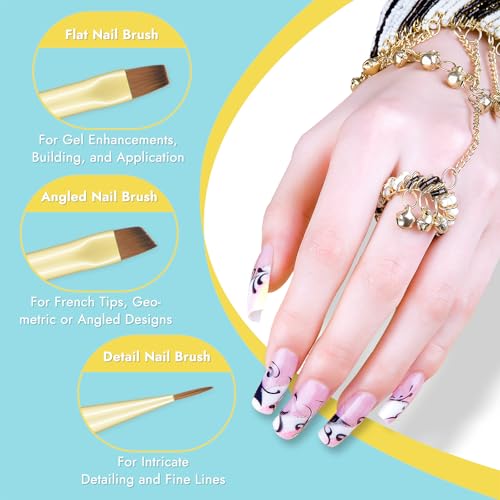 Finea Nail Art Brushes and Dotting Tools 6pcs Set for Gel Polish Gold Blue
