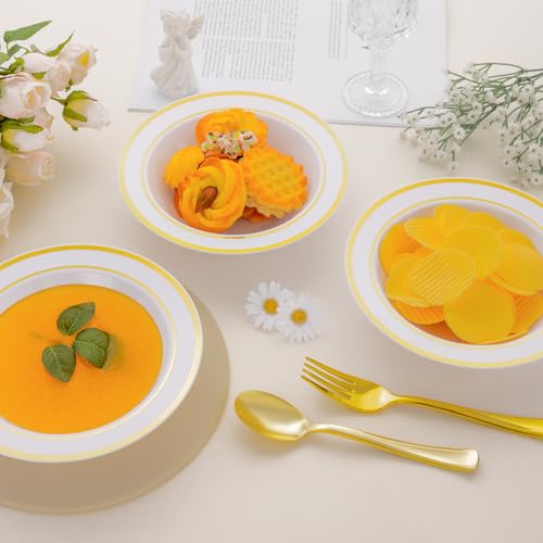 realluck 50 Pack Disposable Soup Bowls with Gold Rim - color: Gold, size: 50Pack